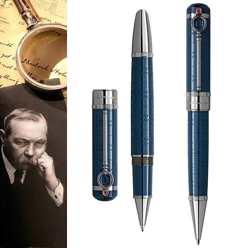 Stylo roller Sir Arthur Conan Doyle en métal bleu et noir, édition limitée, stylo à bille Detecive Design, stylo plume de bureau avec numéro de série_voghion.com
