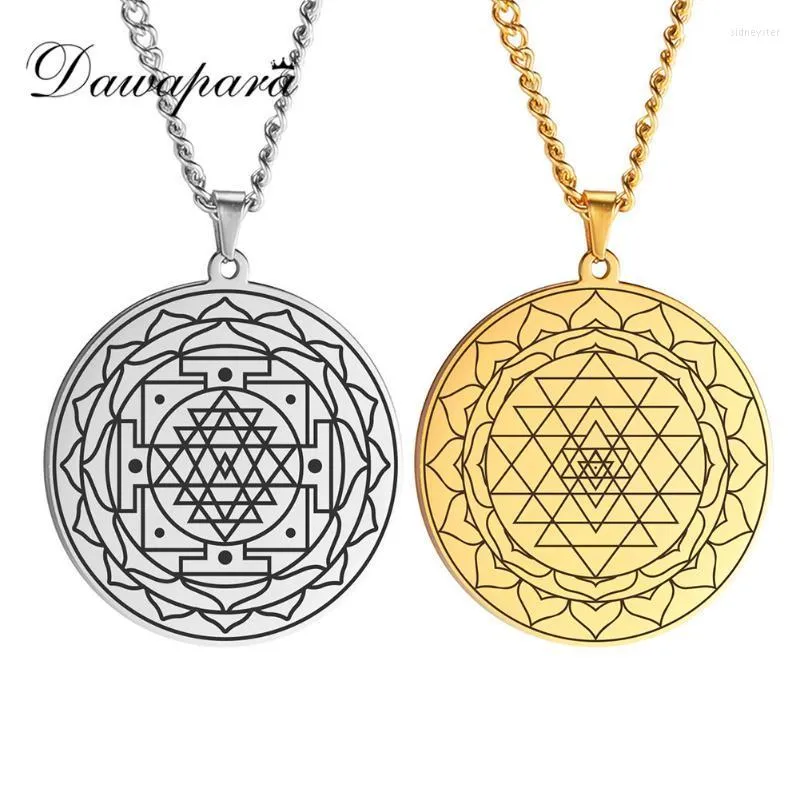 Colliers pendentifs Dawapara Sri Yantra Mandala Collier de géométrie sacrée Énergie des chakras Bijoux spirituels Acier inoxydable_voghion.com