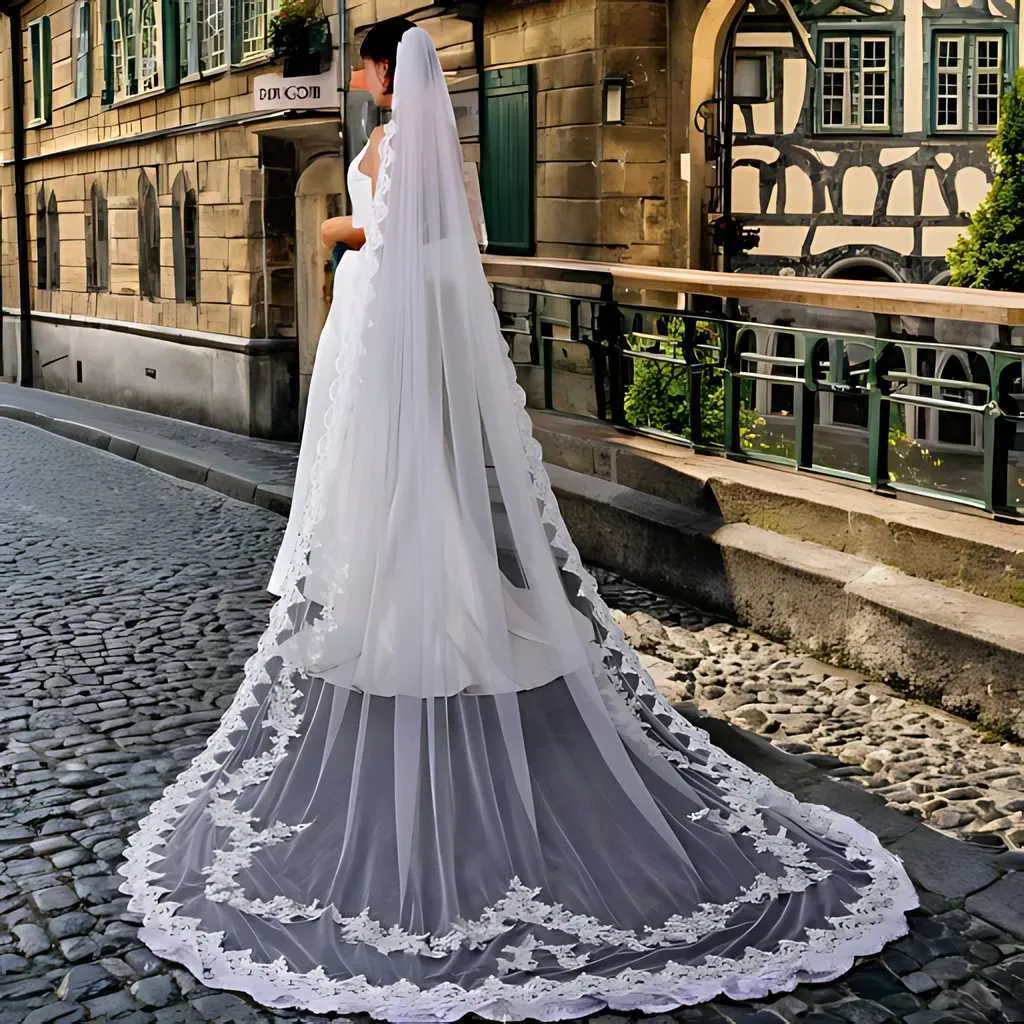 Long Bridal Veil Cathedral Tulle Lace Applique Wedding Accessory_voghion.com