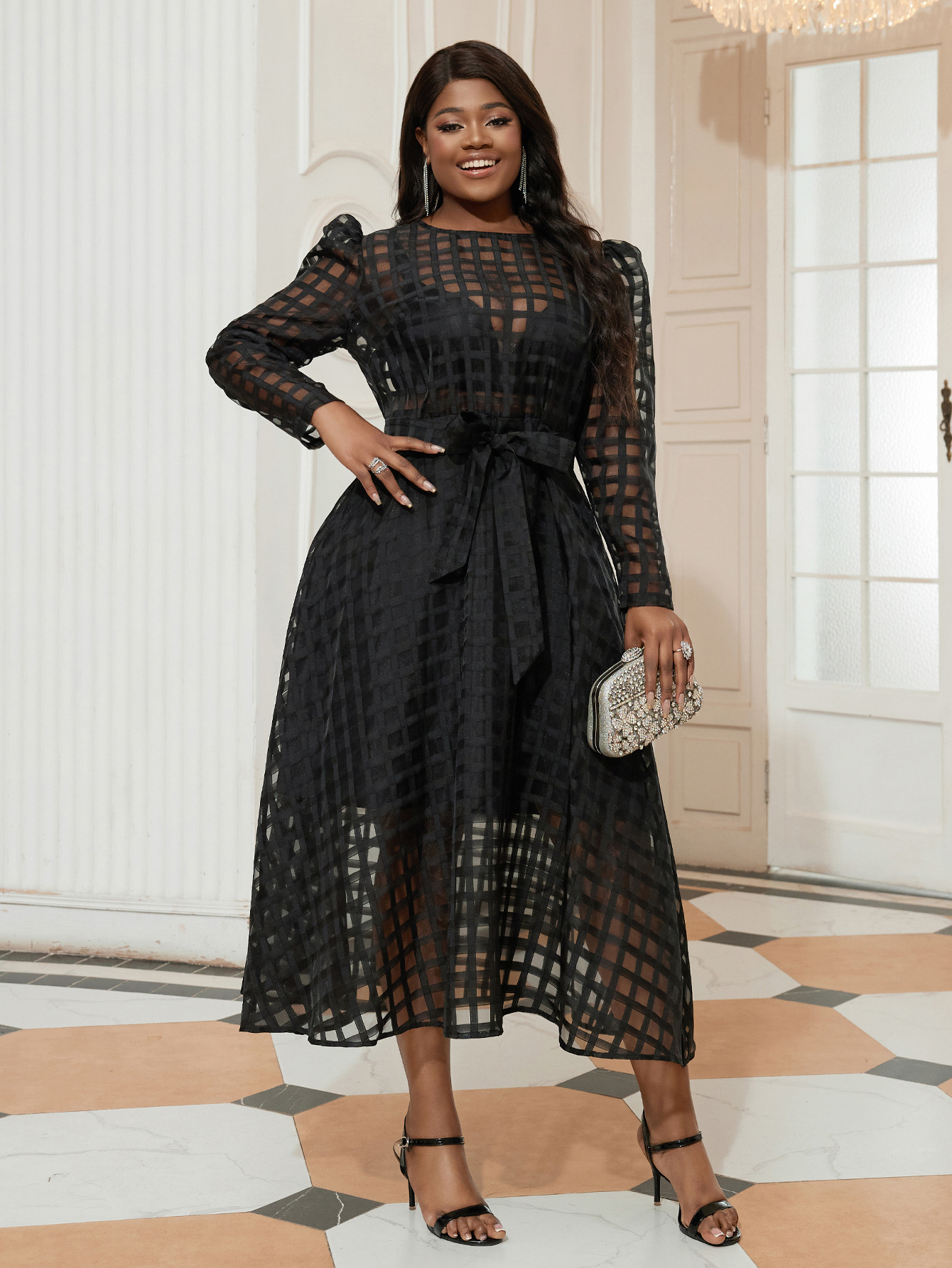 Cardigan long ajouré sexy, grande taille, style boîte de nuit, taille haute, robe Sexy, printemps et été_voghion.com