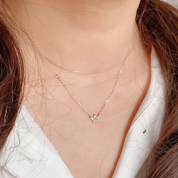 Collana in argento sterling placcato 14K, squisita piccola micro zircone intarsiato, ciondolo a catena per clavicola in oro K, da donna, 240119_voghion.com
