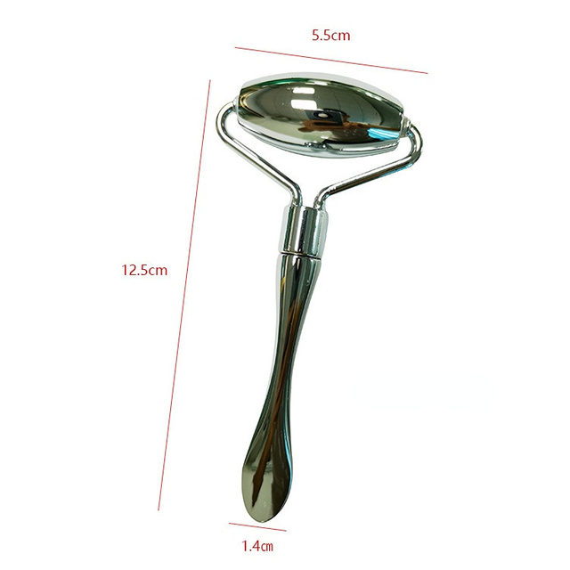 Rullo massaggiatore in acciaio inox con punta a forma di spatola, pietra per massaggiare il viso, strumento per migliorare la cura della pelle del viso e del collo_voghion.com
