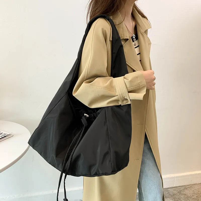 Yogodlns Borsa a tracolla casual in nylon con coulisse e impermeabile, tinta unita, Fiess, moda sportiva, borsa a tracolla Hobos_voghion.com
