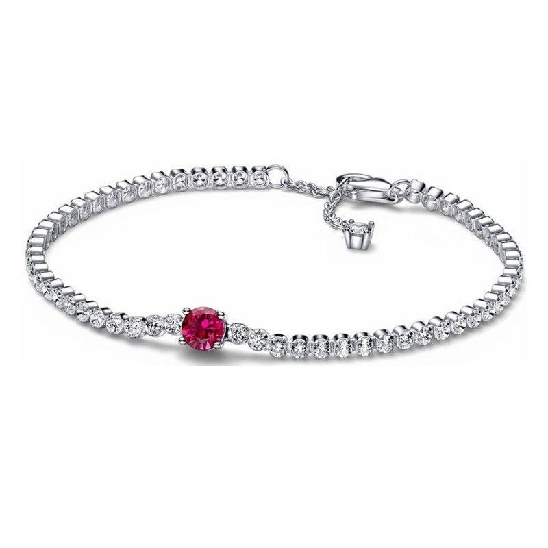S Sier Plated Dense Chain Heart Shaped Tennis Shiny Red Gem Bracelet_voghion.com
