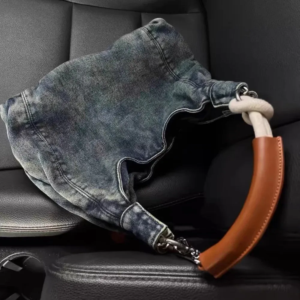 Borsa a tracolla retrò in denim per donna con manico in pelle sottobraccio, borsa da viaggio per il tempo libero di alta qualità, borsa hobo piccante alla moda 240823_voghion.com