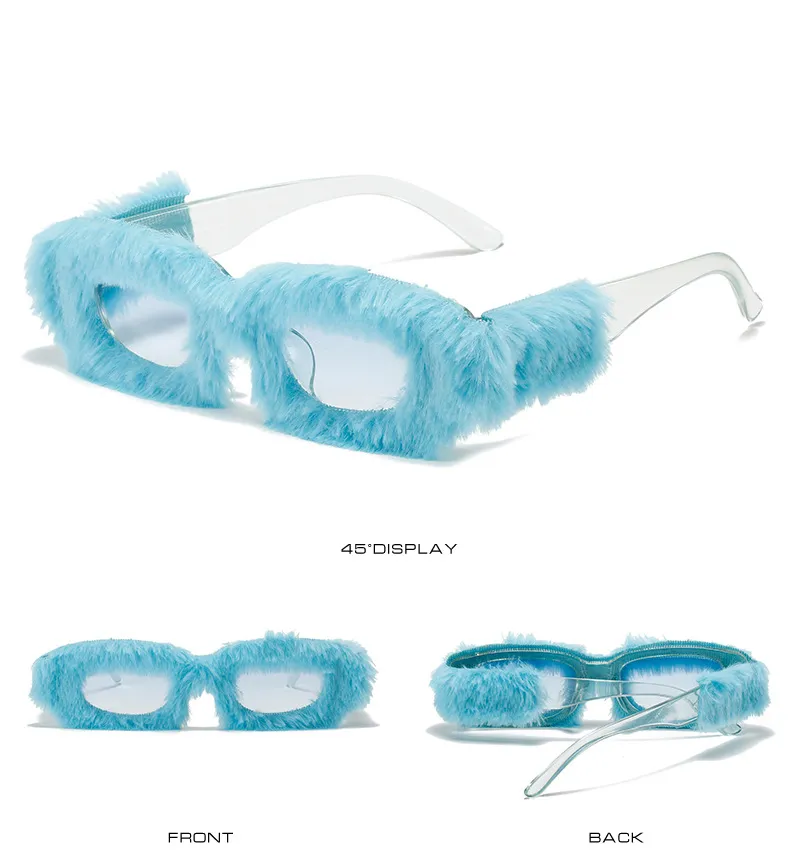 Furry Rectangle Sunglasses For Women Trendy Stylish Winter Shades_voghion.com