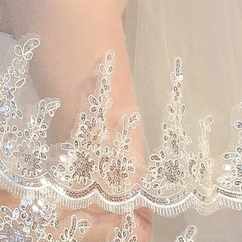 Gioielli per capelli, eleganti veli da sposa a due strati con bordo in pizzo e pettine per accessori da sposa._voghion.com