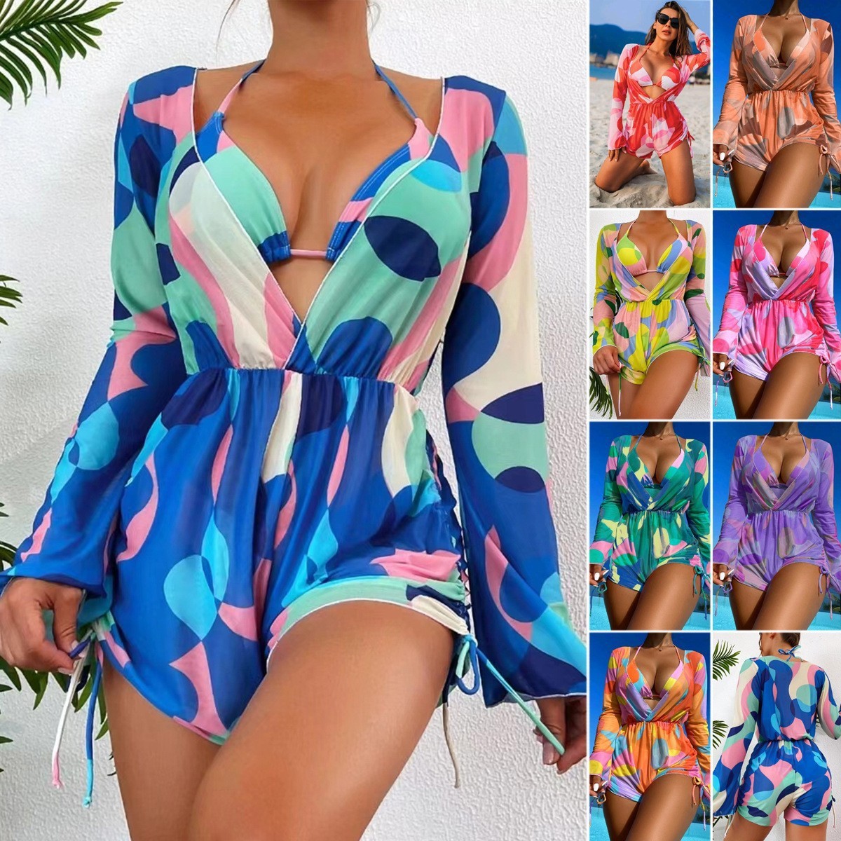 Maillot de bain une pièce en maille, manches longues, cache-maillot, trois pièces, pour femmes, nouvelle collection