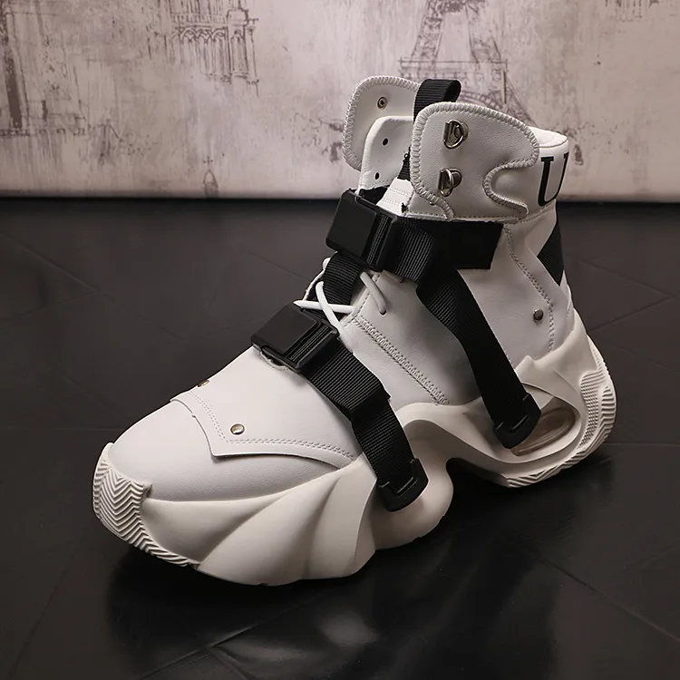 High Top Chunky Sneaker Men Air Cushion Fashion Casual Genuine Leather Cowhide Height Increased Platform Shoes_voghion.com