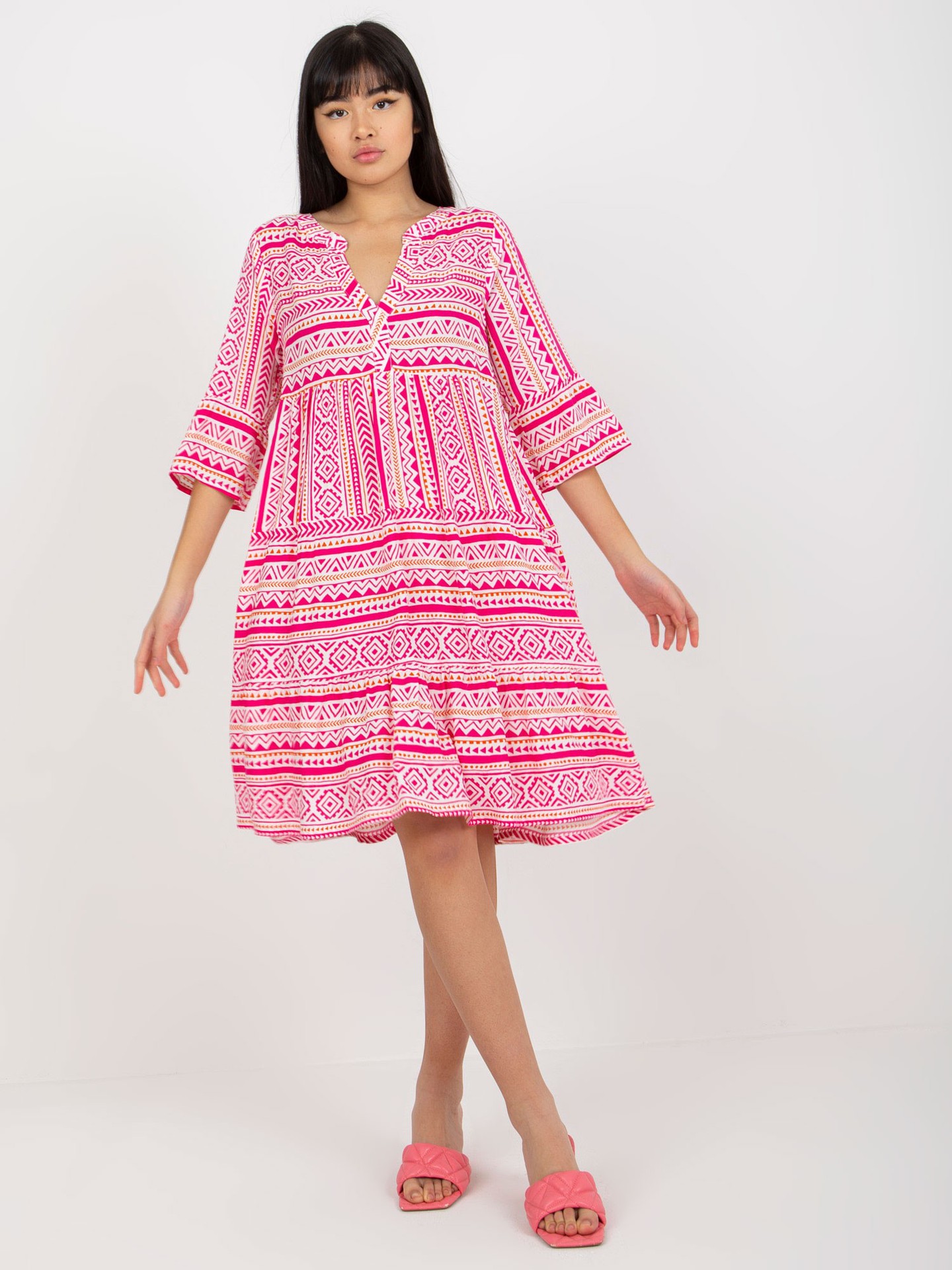 Abito da donna con gonna corta casual con scollo a V allentato estivo 2023_voghion.com