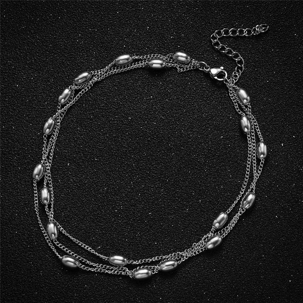 Anklets MinaMaMa Stainless Steel Three Layer Chain Anklet For Women Multilayer Foot Yoga Jewelry_voghion.com