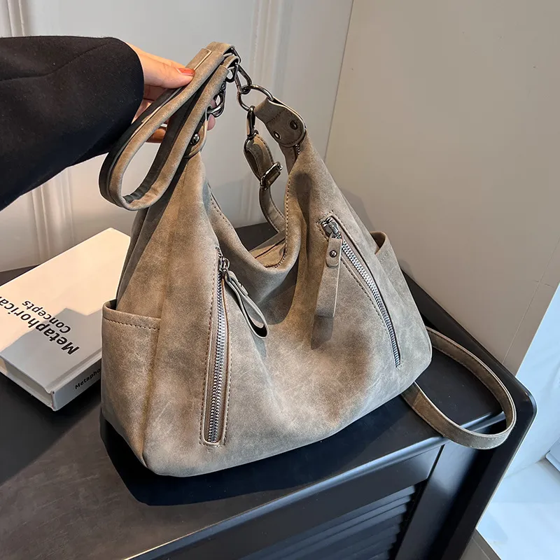 Borsa a tracolla singola da donna con tracolla obliqua di design Borse di grande capacità Hobo retrò in pelle PU opaca_voghion.com