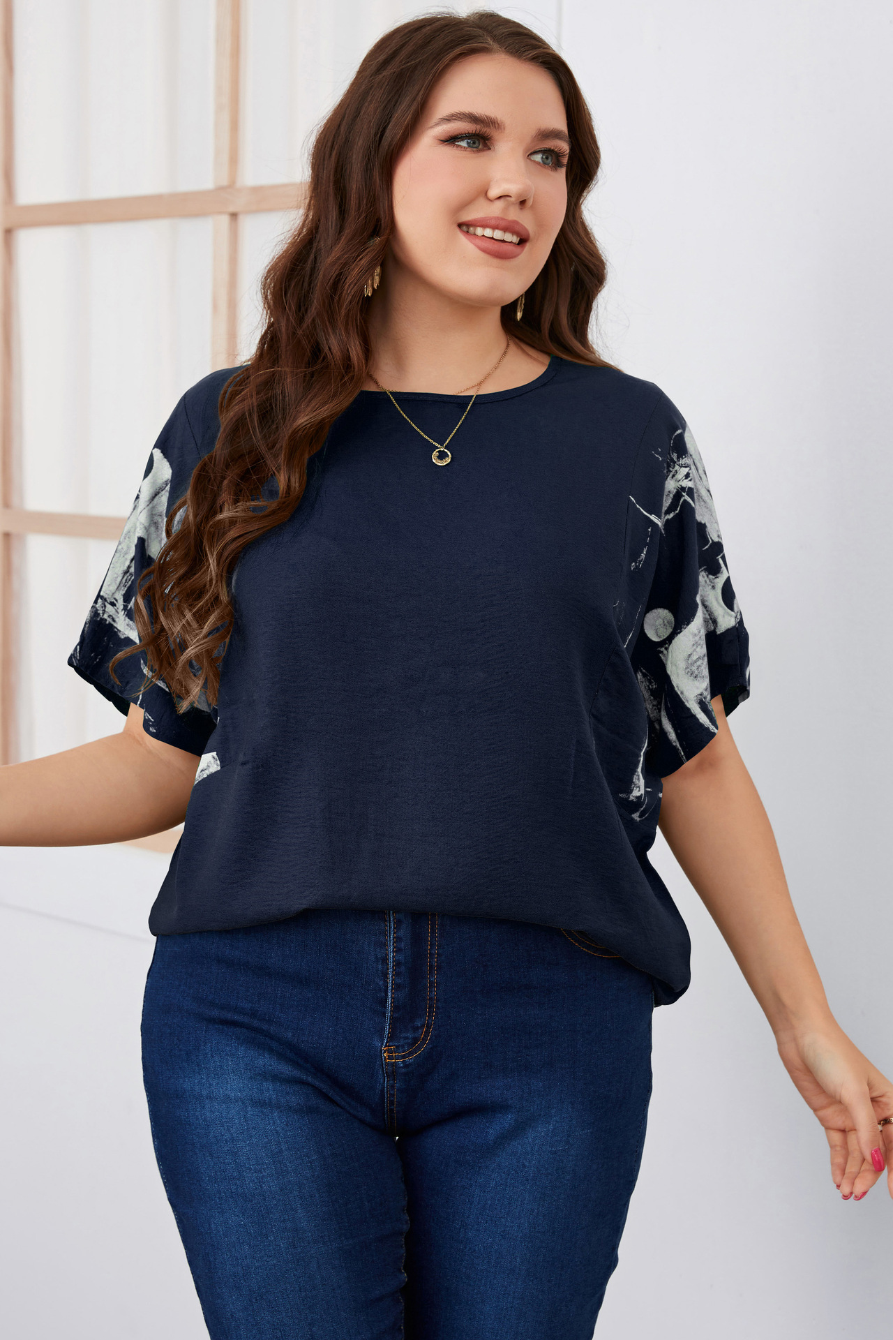 Camicia estiva da donna di grandi dimensioni a maniche corte ampia_voghion.com