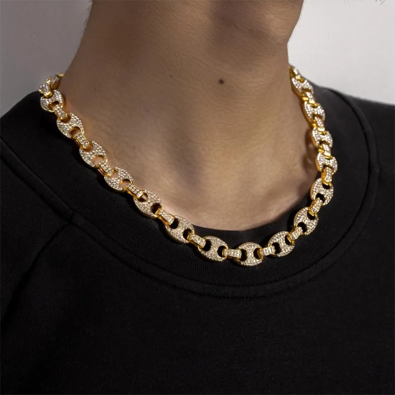 Gargantilla de cadena de eslabones y pulsera con diamantes de imitación y circonita cúbica helada en forma de grano de café brillante para hombre, joyería de estilo hip hop_voghion.com