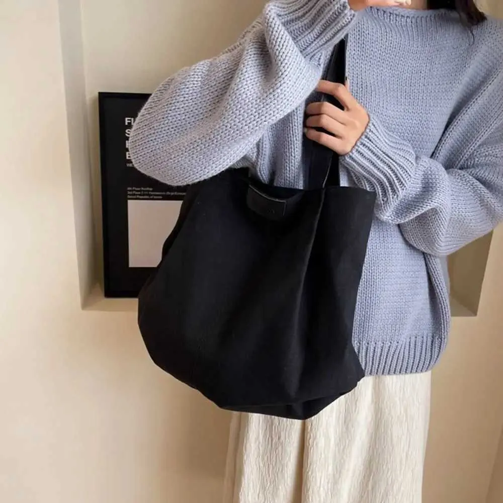 Canvas Shoulder Tote Bag Casual Solid Colour Handbag For Women_voghion.com