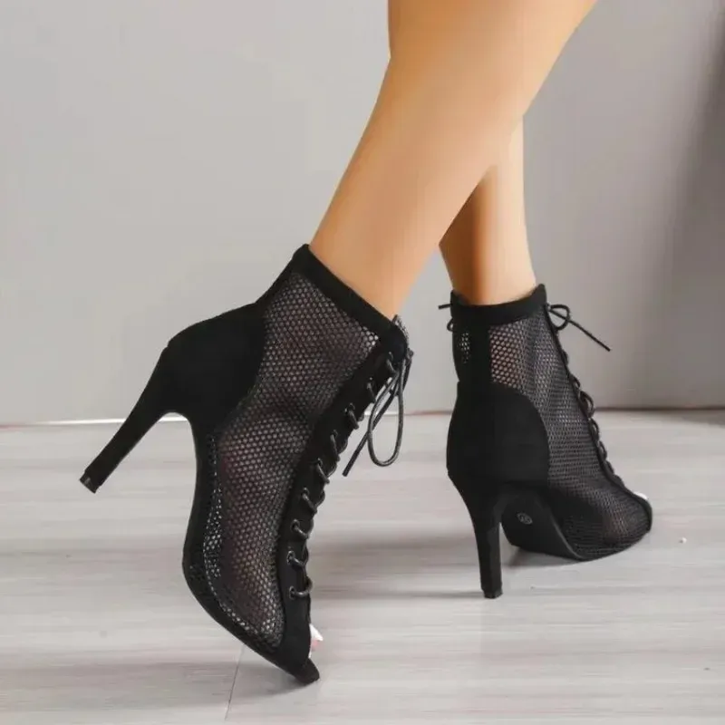 Sandalias de baile de verano para mujer, zapatos de salón, salsa, tango, de malla con recortes, para fiesta, 2024, E085_voghion.com