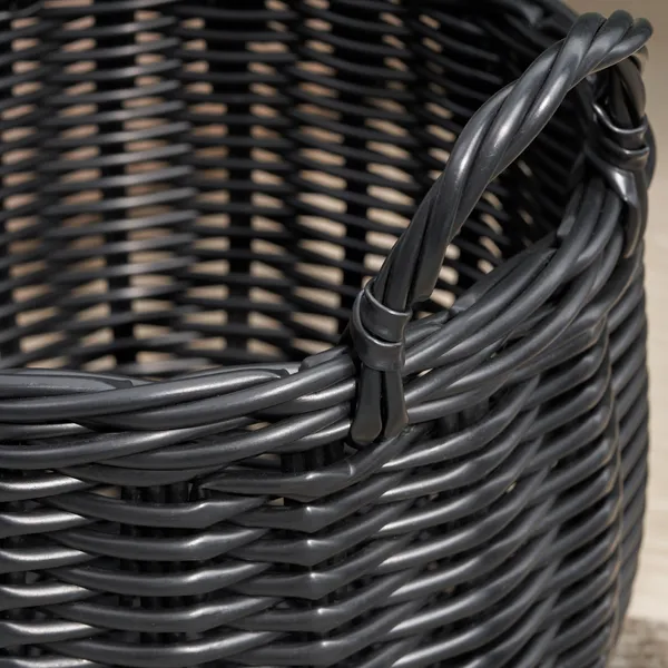 Lucius Round Resin Woven Wicker Basket With Handles - 13' X 13' X 13' - Black - For Clothes, Towels, Toys, Magazines Storage And Home Decoration_voghion.com