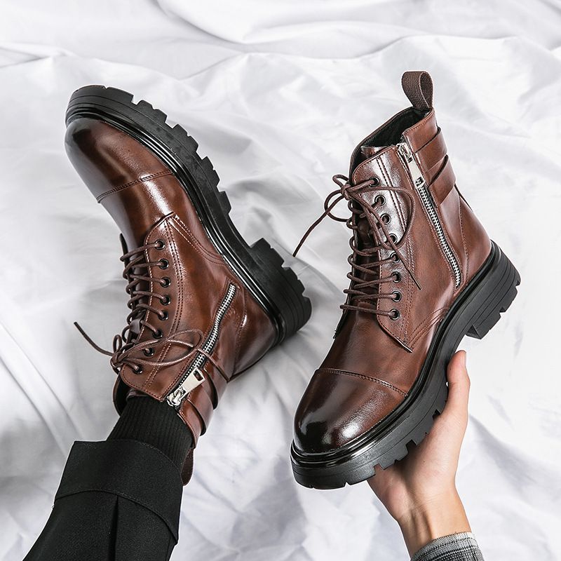 Herfst en winter Nieuwe Martin korte Britse stijl Mid-top ronde kop hoge leren laarzen Herenschoenen Groothandel_voghion.com