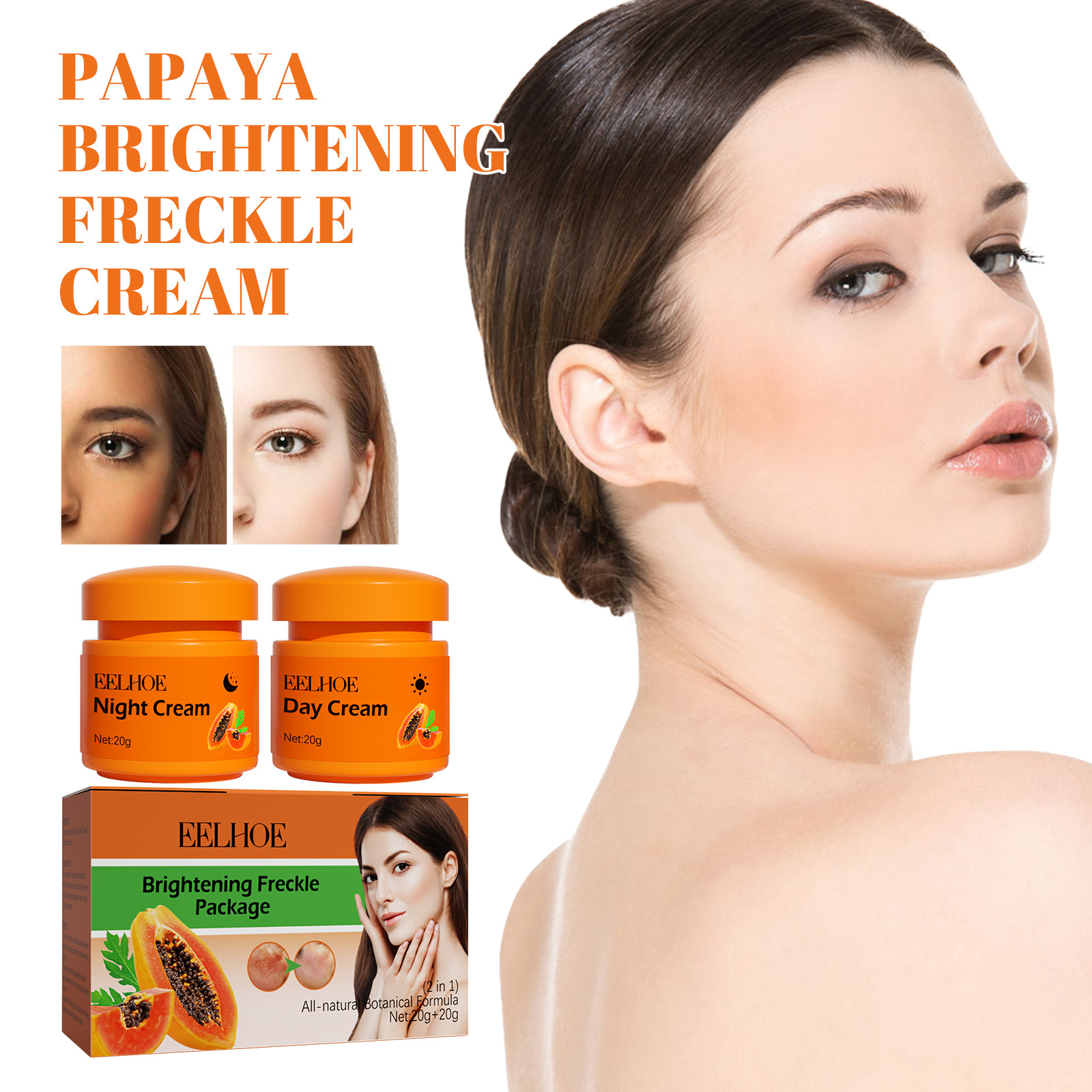 La crème blanchissante pour les taches de rousseur EELHOE à la papaye dessale les taches de rousseur du visage, éclaircit et hydrate la peau plus tôt ou