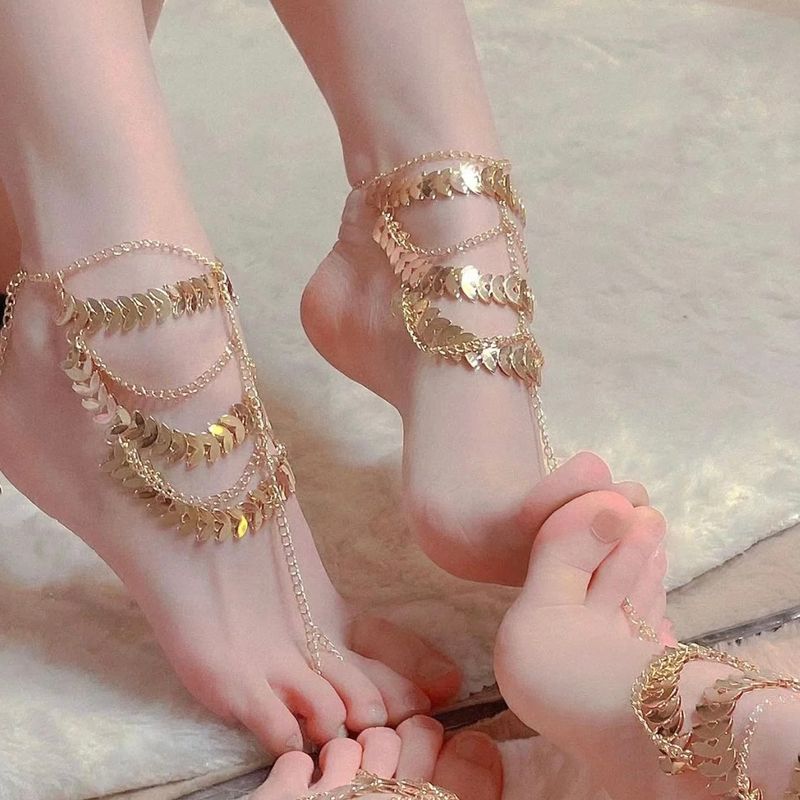 Bracelet de cheville de danse, photographie exotique, chaînes à pampilles, style ancien, pièces de monnaie en métal, accessoires pour pieds, style ethnique_voghion.com