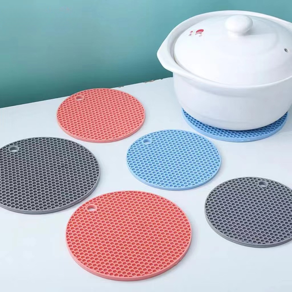 Alfombrilla de silicona circular con aislamiento anti escaldaduras para mesa de comedor, tapete para olla de arena, partición de panal resistente a altas temperaturas