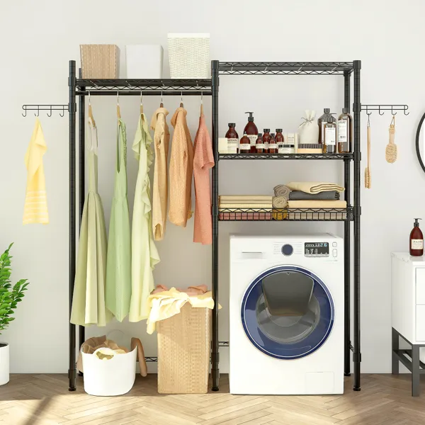 The Washer And Dryer Storage Shelf, , Bathroom Space Saving Rack, Closet Organizer Metal Garment Rack Portable Clothes Hanger Home Shelf_voghion.com