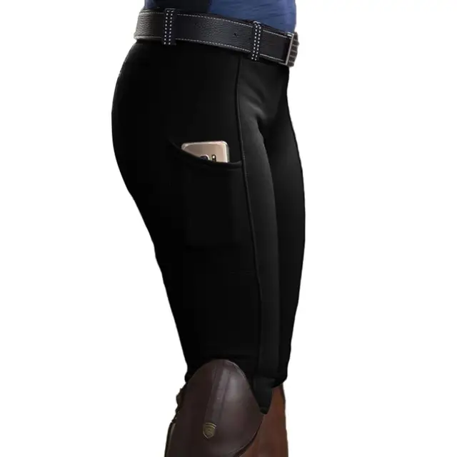 Heißer verkauf Frauen Hosen Tasche Hüfte Lift Elastische Hose Einfarbig Pferderennen Leggings Training Reit Reithose Strumpfhosen_voghion.com