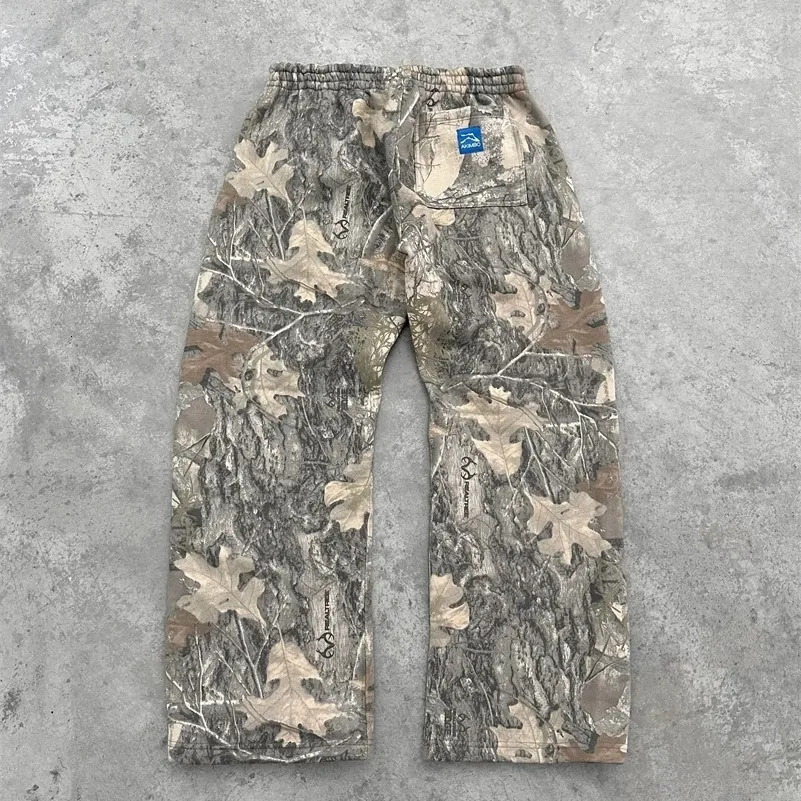 Y2K Streetwear MenCamouflage Padrão Impresso High Street Hip Hop Sweat Homens Oversized Unissex Casual Camo Calças Largas_voghion.com