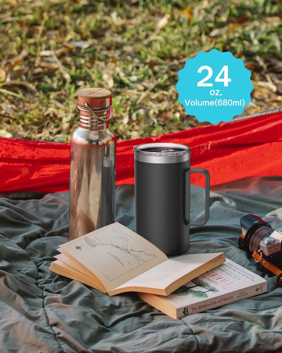 24oz 680ml Isolierter Kaffeebecher mit Deckel, Edelstahl Kaffeetasse, Doppelwandiger Vakuum-Kaffeebecher mit Henkel_voghion.com