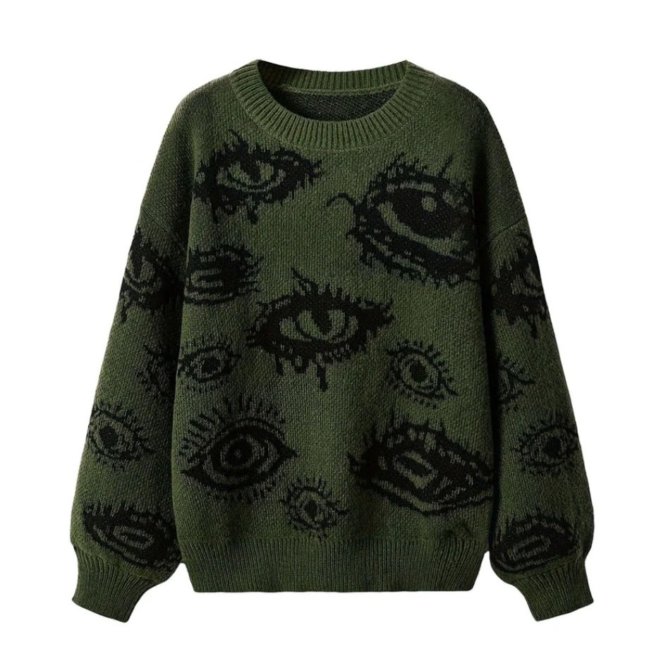Nouveau pull ample à col rond et à motifs contrastés de style urbain avec haut graffiti pour hommes et femmes