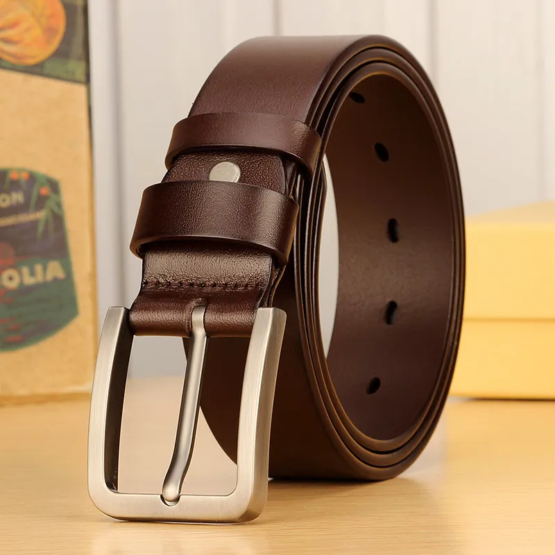 Gürtel für Herren, echtes Lederband, Dornschließe aus Legierung, lässiger Herrengürtel für Jeans, Kummerbund, Ceinture Homme 23063005542_voghion.com