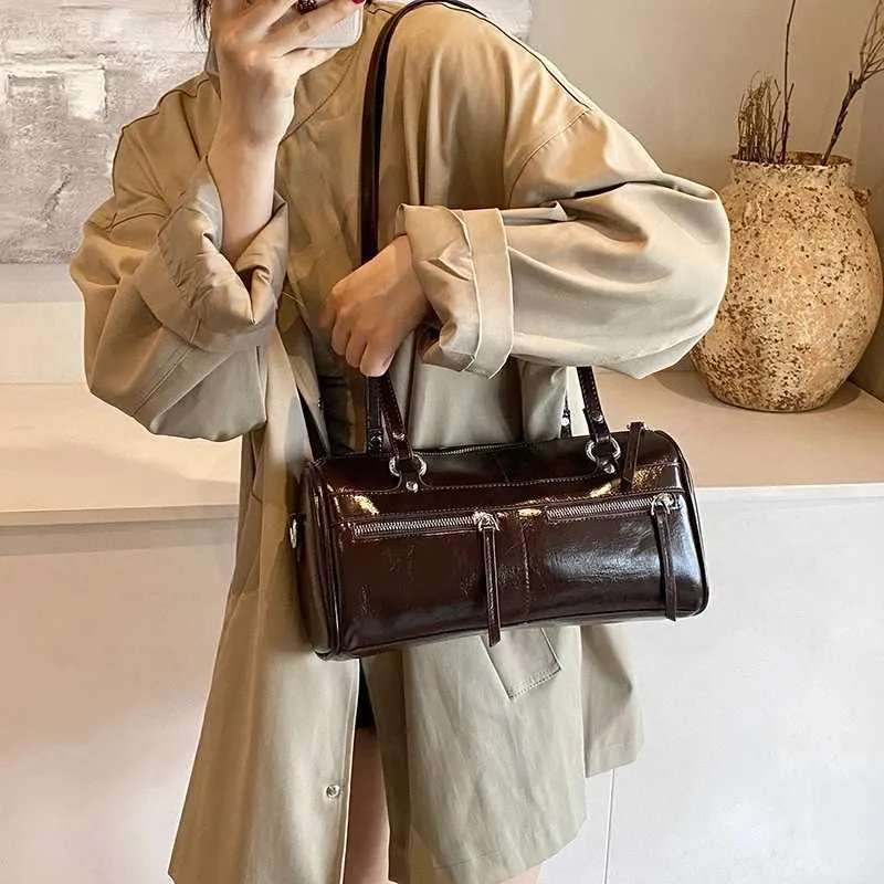 Cylindrical Shoulder Bag Crossbody Handbag For Women Solid Colour_voghion.com