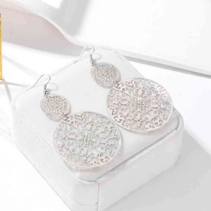 Vintage Openwork Disc Earrings Ear Drop Frosted Jewelry For Women Party Wedding Tt@88_voghion.com