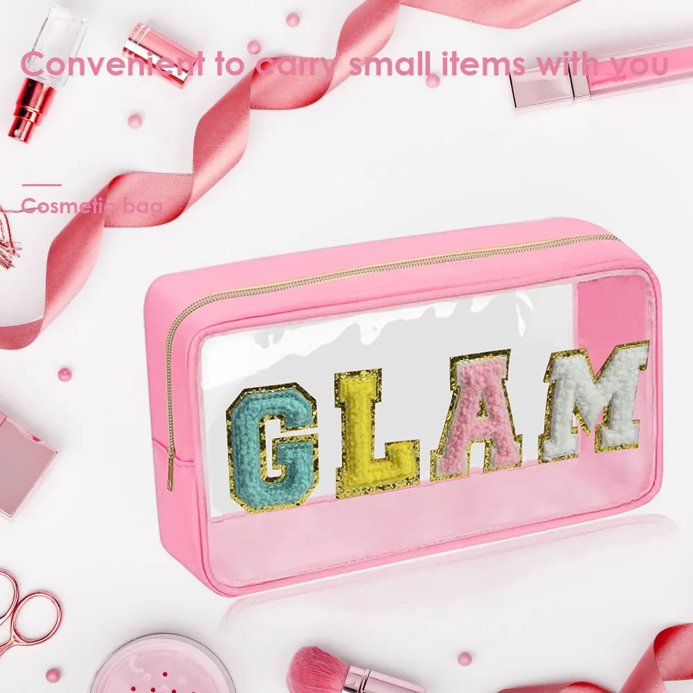 Mode Kosmetiktasche Große Kapazität Casual Organizer Clutch Taschen Transparent Bestickte Buchstaben Patches Tragbar Für_voghion.com