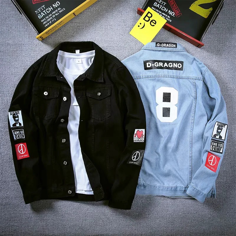 Veste en jean pour homme, printemps et automne, slim, élégante et polyvalente, couleur claire, avec imprimé tendance.