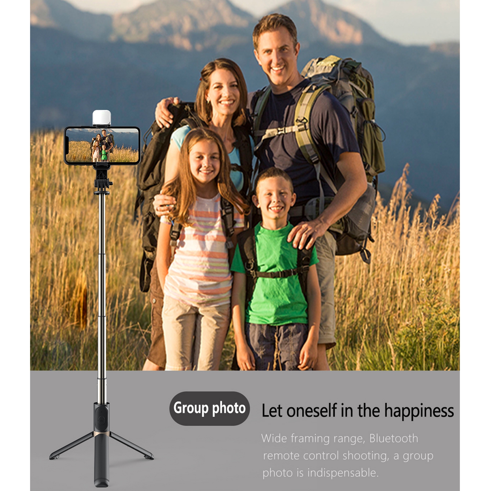 Q03S Supporto per telefono cellulare con treppiede per selfie stick Bluetooth con luce di riempimento (bianco)_voghion.com