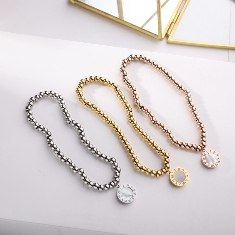 Bracciale elastico in acciaio al titanio con numeri romani, bianco e nero, in oro rosa, accessori creativi per donna_voghion.com