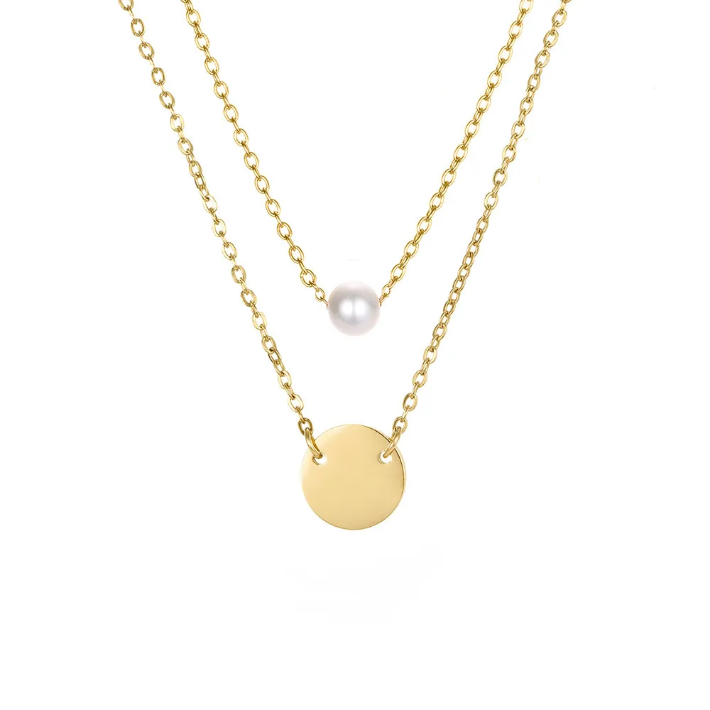 Collane con ciondolo Minar Doppio strato Collana con moneta in metallo con perle simulate per donne Signore 3 stili Catena sottile per tutti i giorni_voghion.com