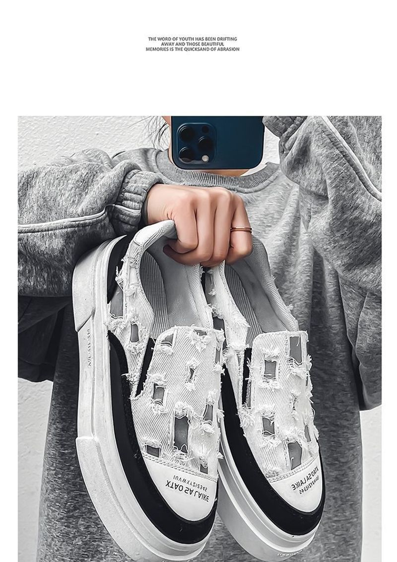 MannNeil 2024 New Summer Breathable Canvas Trdy M's Versatile Instagram High Street Brok Hole Beggar Board Shoes_voghion.com