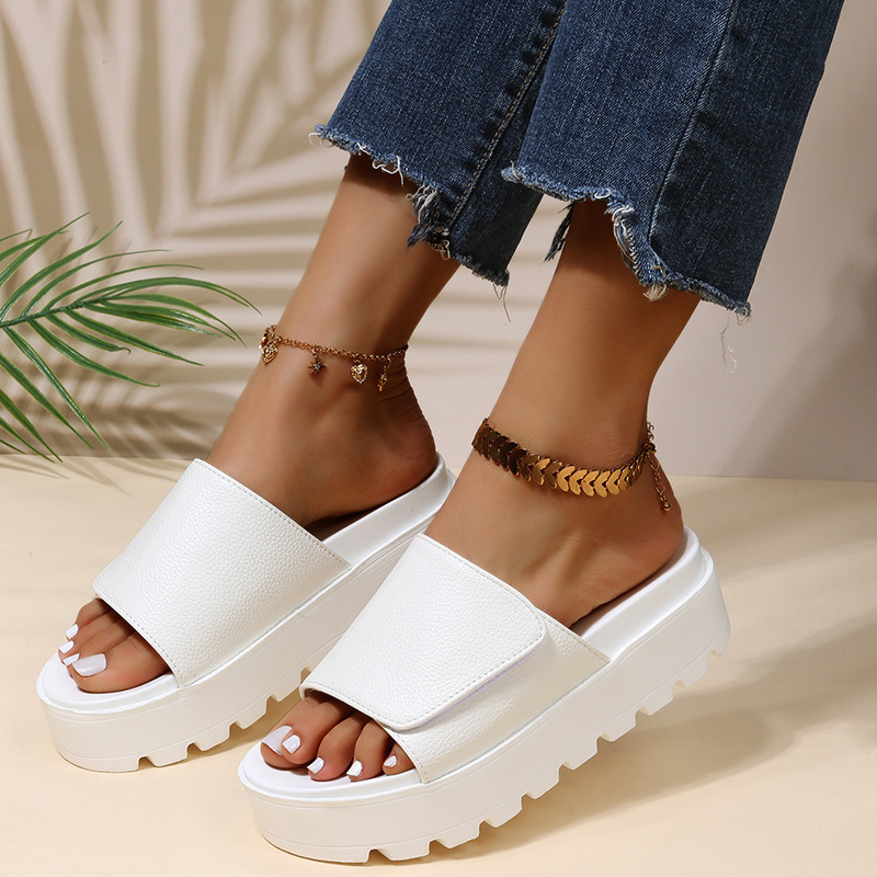 sandali da donna di grandi dimensioni con suola spessa Sandali da spiaggia slip-on interi in velcro da donna_voghion.com