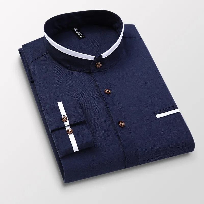 Herr Långärmad Stand Oxford Business Dress Casual Skjorta Slim Fit Märke Weeding Vit Blå Herrskjorta 5XL DS414_voghion.com
