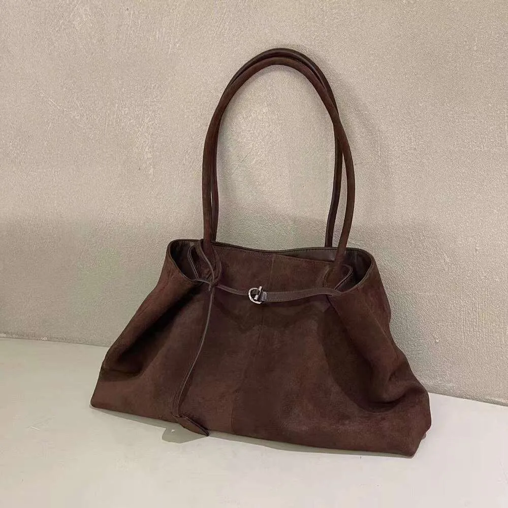 New All-Match Shape Change Design Large Tote Coffee Matte Real Suede Leather Women Shoulder Bag High-End Travel Handbag_voghion.com