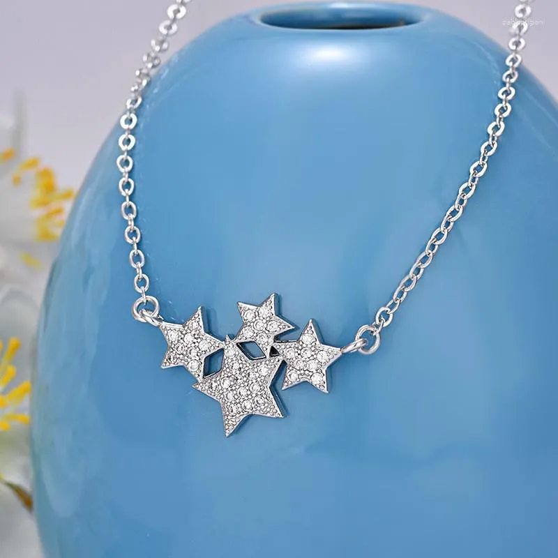 Ketten Sterling Silber Diamant Stern Halskette Frauen Hohl Fünfzackige Schlüsselbeinkette Party Geschenk Schmuck_voghion.com