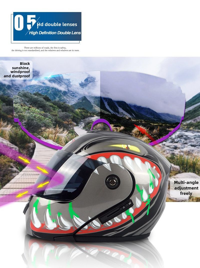Casque de moto électrique à double lentille pour hommes et femmes, quatre saisons, Bluetooth, tendance et cool_voghion.com