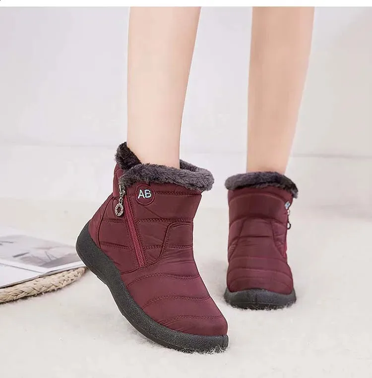 Wasserdichte Damen Schneestiefel Mit Fellfutter Und Reißverschluss_voghion.com
