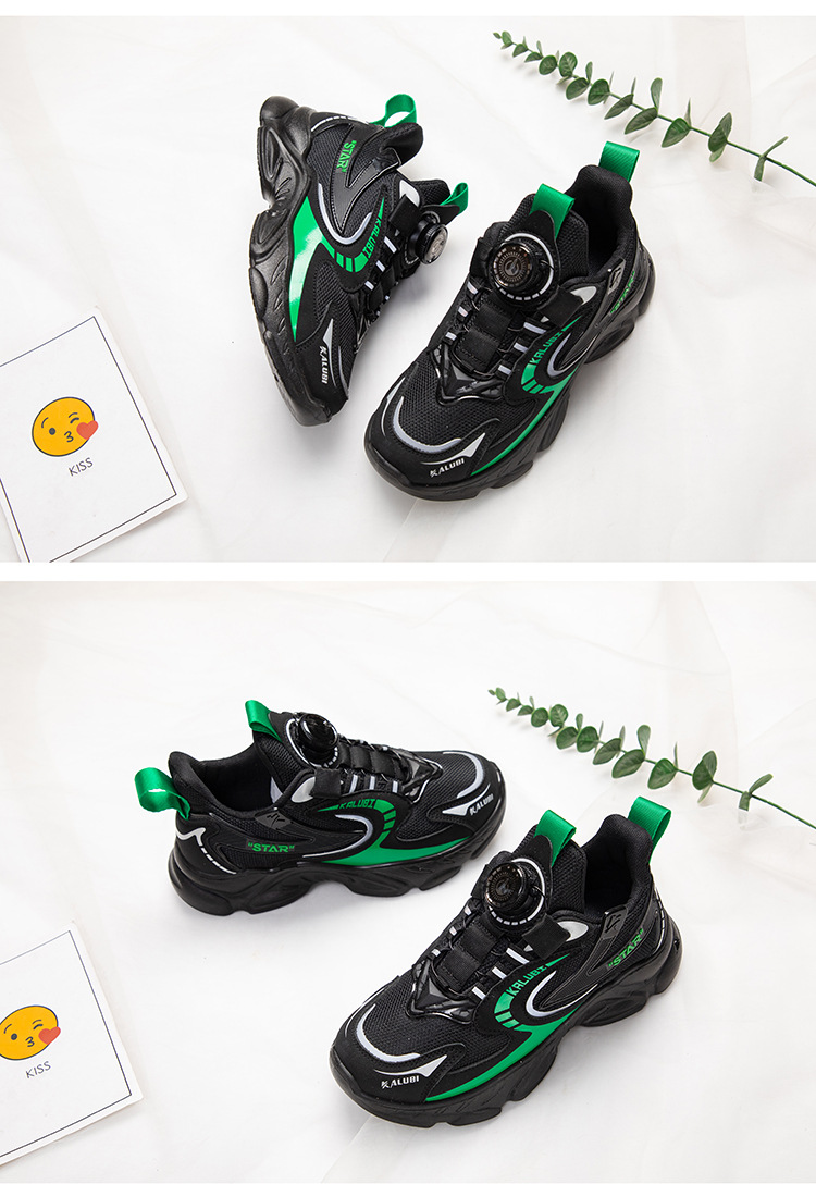 Neue Kindersportschuhe mit Drehknopf für Frühling und Herbst, weiche Sohle, Mesh-Oberfläche, Teenager, Jungen und Mädchen_voghion.com