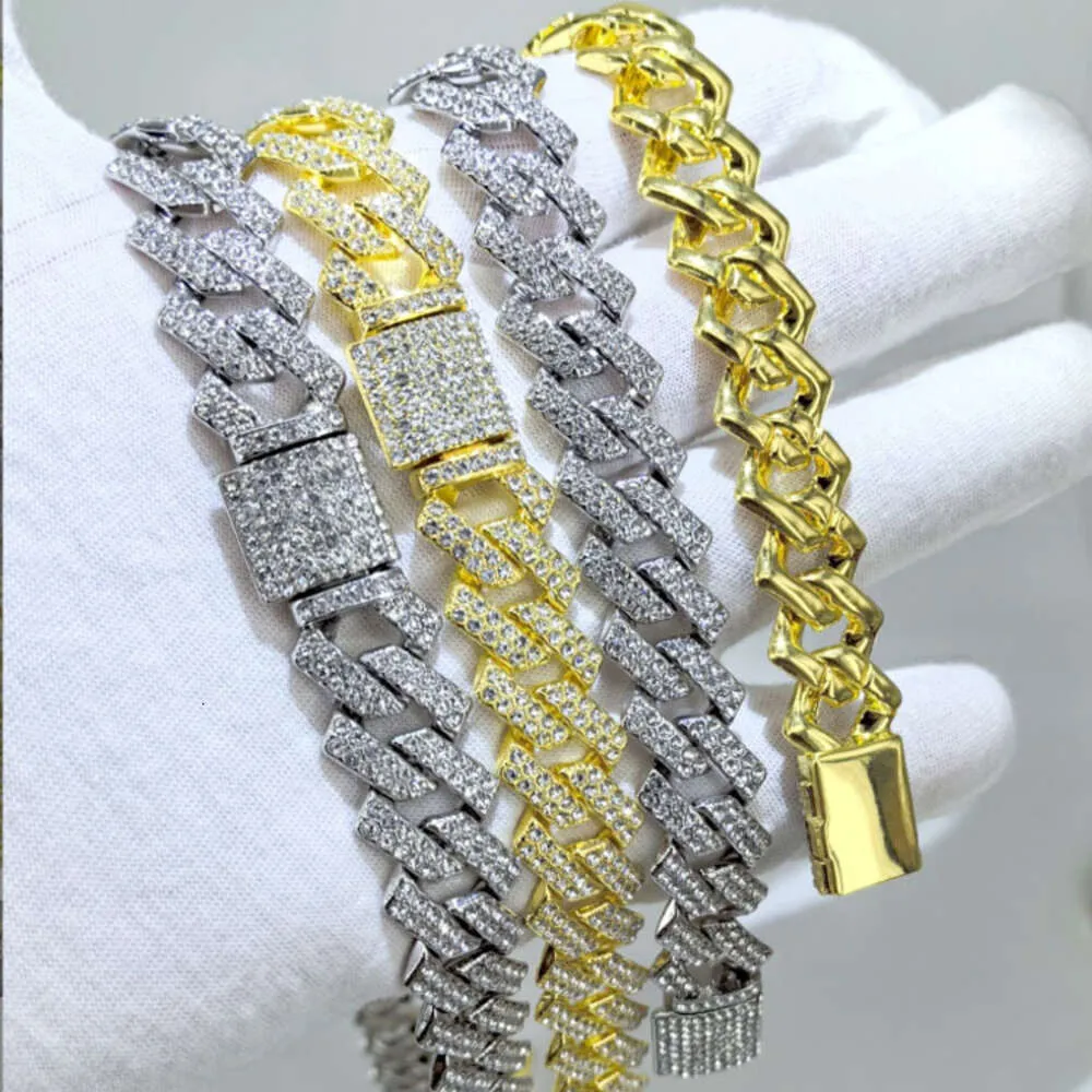 Collana Hip Hop con catena a maglie cubane baguette sciolte, ipoallergeniche, in oro e moissanite, da 15 mm, per uomo_voghion.com