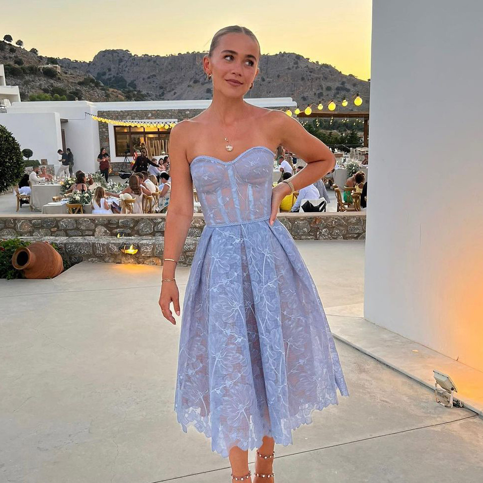 Women's fashion dress sheath strapless dress Sexy embroidered lace dress_voghion.com