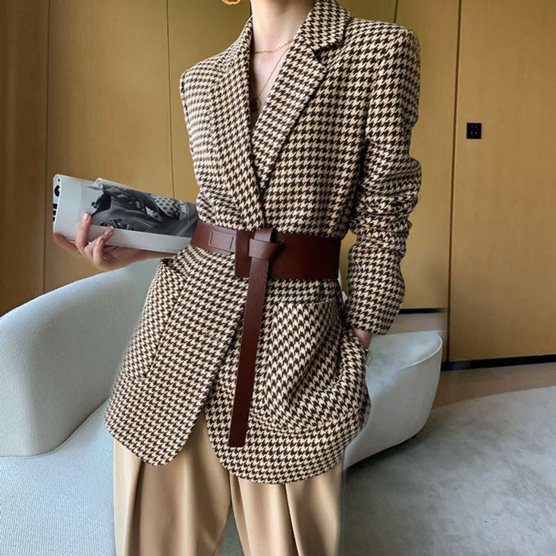 Veste de costume pied-de-poule pour femme, style court, automne et hiver, nouveau tempérament, manteau en laine à carreaux polyvalent pour_voghion.com