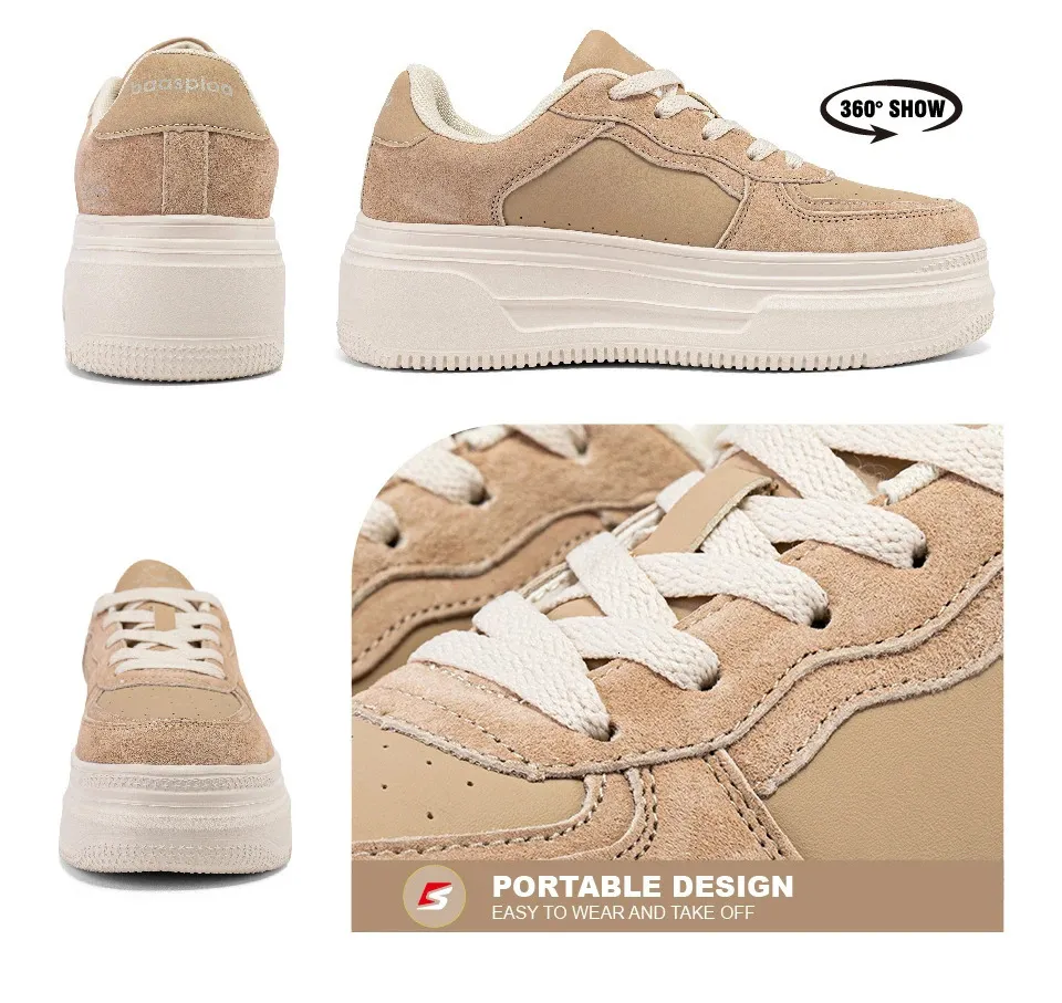 Platform Sneakers For Women Comfortable White Leather Skate Shoes_voghion.com